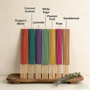 Handmade Bamboo Incense Sticks, 7 Fresh Low Powder Scents, Fruit Floral Herbal Aromas, Includes Passionfruit Rose Lavender Sandalwood Coconut