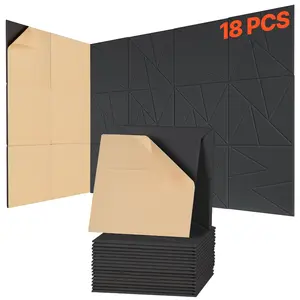 fathersdaygift VEVOR 18 Pack Acoustic Panels with Self Adhesive, 11.8x 11.8x 0.4 inch Sound Proof Foam Panels, Polyester Fiber Soundproof Wall Panels High Density, for Home, Studio, Office, Theater, Black