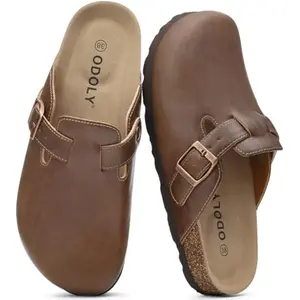 ODOLY Unisex Vegan Leather Clogs Womens Mens Cork Footbed Mules Slip on Potato Shoes with Arch Support