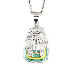 Fanshu Stainless Steel Hip Hip Punk Pharaoh Iced Out Charms Pendant Necklace for Men Women Gift Fashion Jewelry