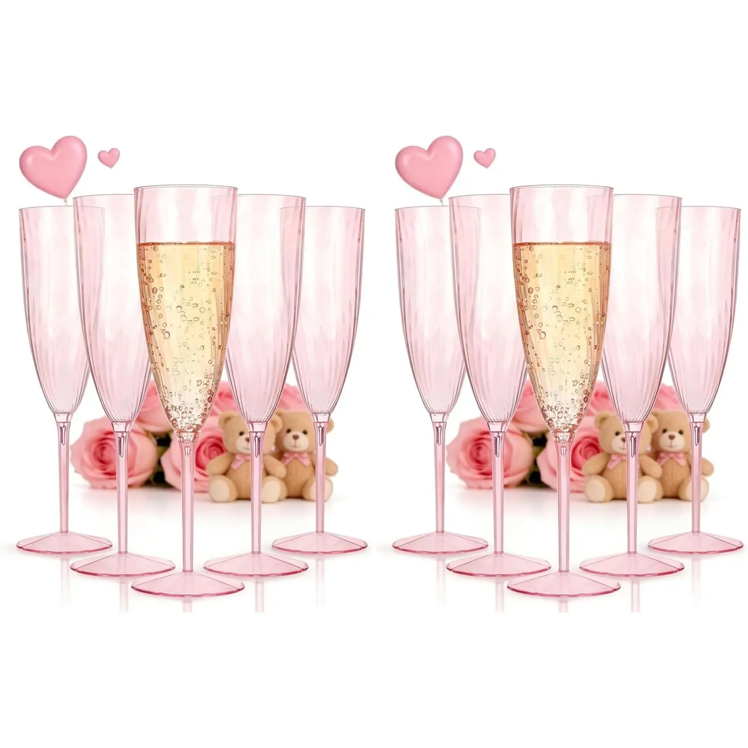 WDF 36PCS Pink Champagne Flutes Plastic - 6OZ Pink Disposable Champagne Flutes Party Supplies for Wedding Birthday Parties Valentine's Day Galentine's Day (Pack of 2)