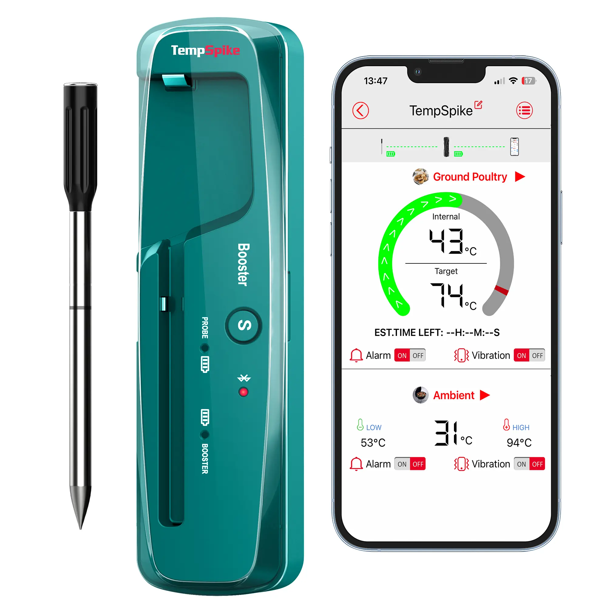 TempSpike Core X Wireless Digital Meat Thermometer (TP961) - Bluetooth, Waterproof, High Accuracy, Fast Readings, App-Compatible, Programmable Alarm, Portable Kitchen & Barbecue Utensil with Low Maintenance, Wireless Meat Thermometer