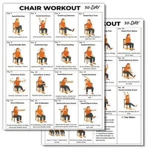 30-Day Chair Workout Poster, Seniors & Beginners Seating Exercise Chart, Low-Intensity Yoga & Stretch Training Plan, Home Fitness Wall Decor