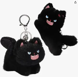 2 Pcs Black Cat Keychain Plush Bag Charm Cute Kawaii Gifts for Christmas Halloween Accessories