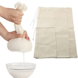 3 Pcs Large Reusable Bamboo Cheesecloth Bags - Ultra-Fine Mesh Strainers for Coffee, Nut Milk, and Juice Filtration - Easy Squeeze and Clean Design