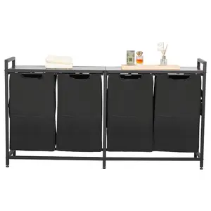 VEVOR 2 Section Laundry Sorter, Large Laundry Hamper with Metal Frame and Wooden Tabletop, Freestanding Storage Organizer Baskets with Pull - Out 600D Oxford Cloth Bags for Dirty Clothes, BathroomVEVOR Super Brand Day