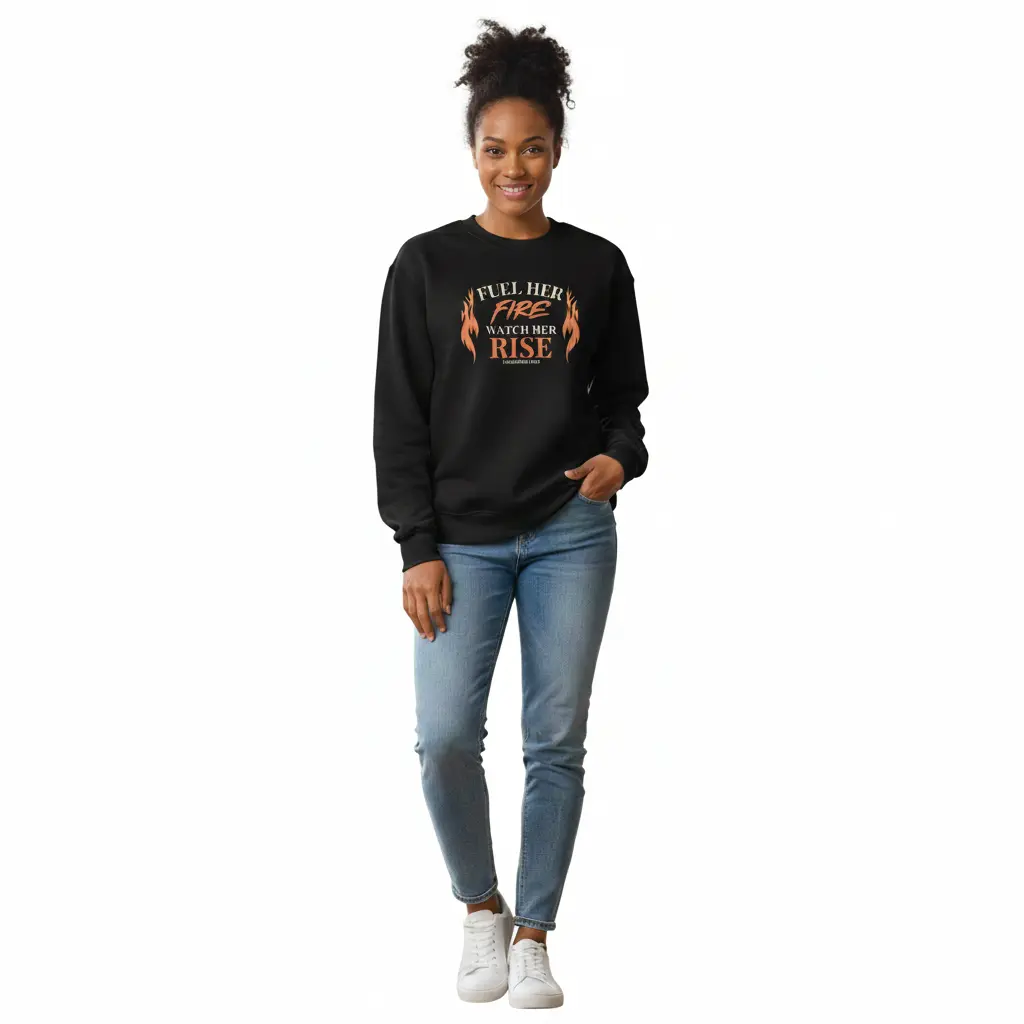 Fuel Her Fire Unisex Relax Crew Neck Sweatshirt Long Sleeve Soft Cotton Blend Relaxed Fit Drop Shoulders Year Round Wear