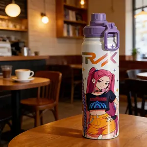 K-Pop Anime Girl Thermal Cup, Portable Dual Drink Mouth Design, Trendy Water Bottle, Reusable with Lid and Straw, Vacuum Insulated Tumbler, Ideal Gift