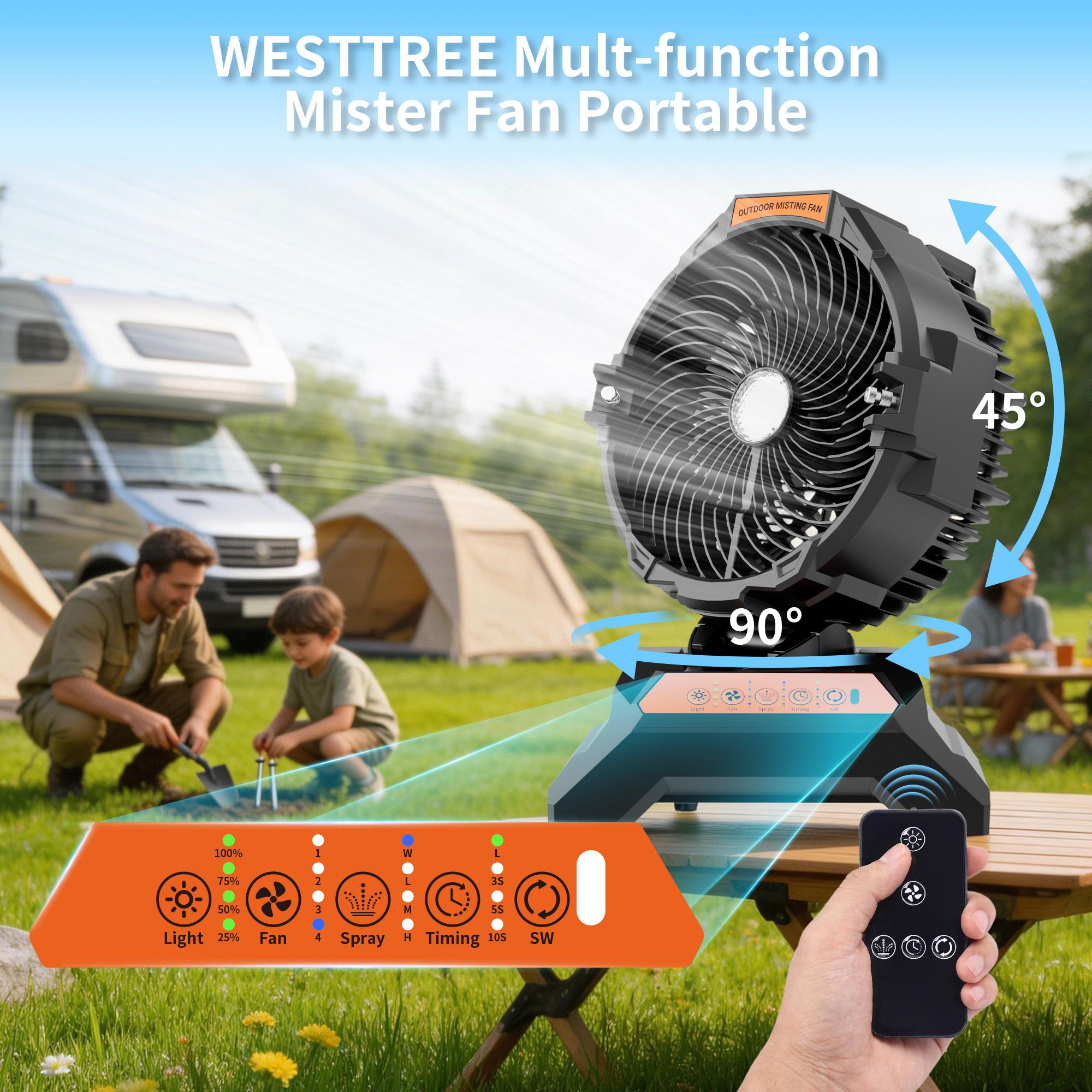 WESTTREE Portable Rechargeable Misting Fan - 4 Gal Large Water Tank, Retractable Handle, Oscillating Cooling Mister Fan for Camping, Patio, Outdoor Use waist campingessentials activity WESTTREE Portable Rechargeable Misting Fan - 4 Gal Large Water Tank, Retractable Handle, Oscillating Cooling Mister Fan for Camping, Patio, Outdoor Use waist campingessentials activity