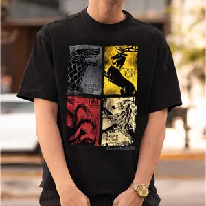 GOT Vintage Flag Four Houses Graphic Printed T Shirt, Game Of Throne Fan Gift, A Song Of Ice And Fire Tee, Cinephile Top