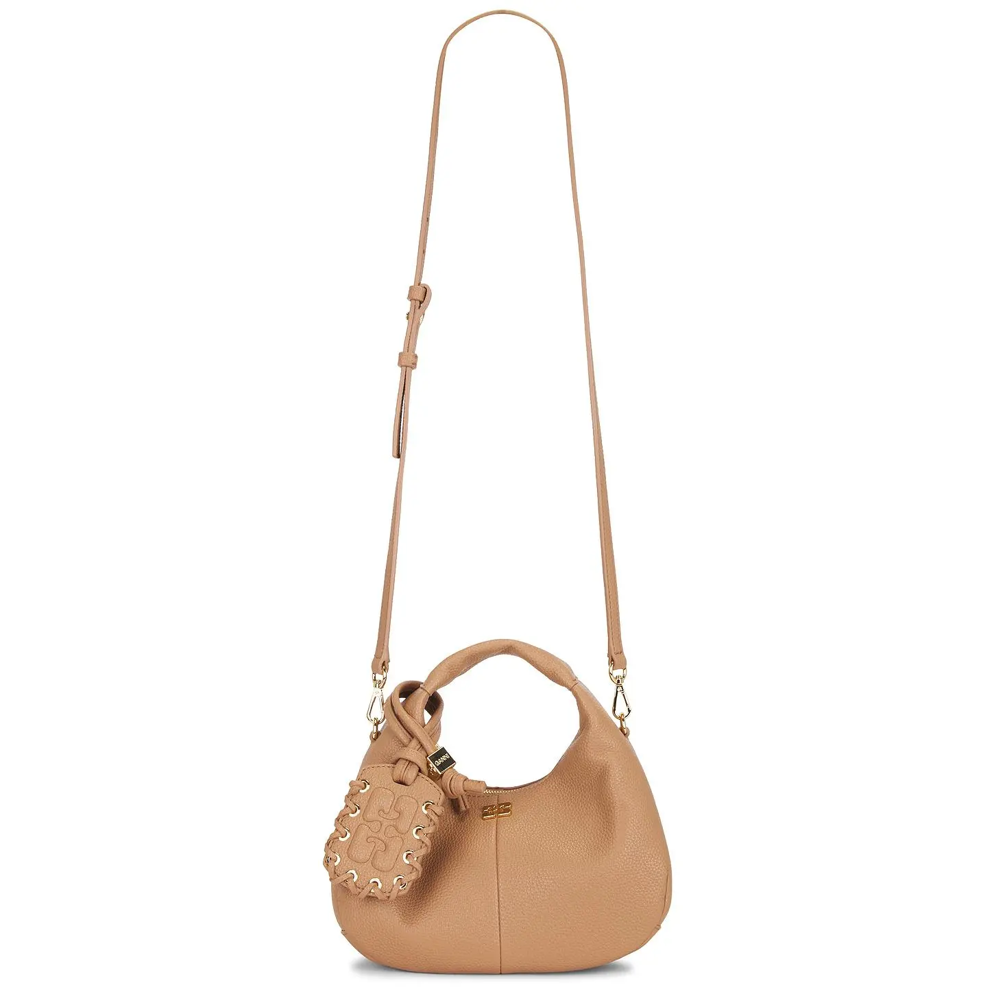 Ganni Hobo Mini Grained Bag in Tawny Birch