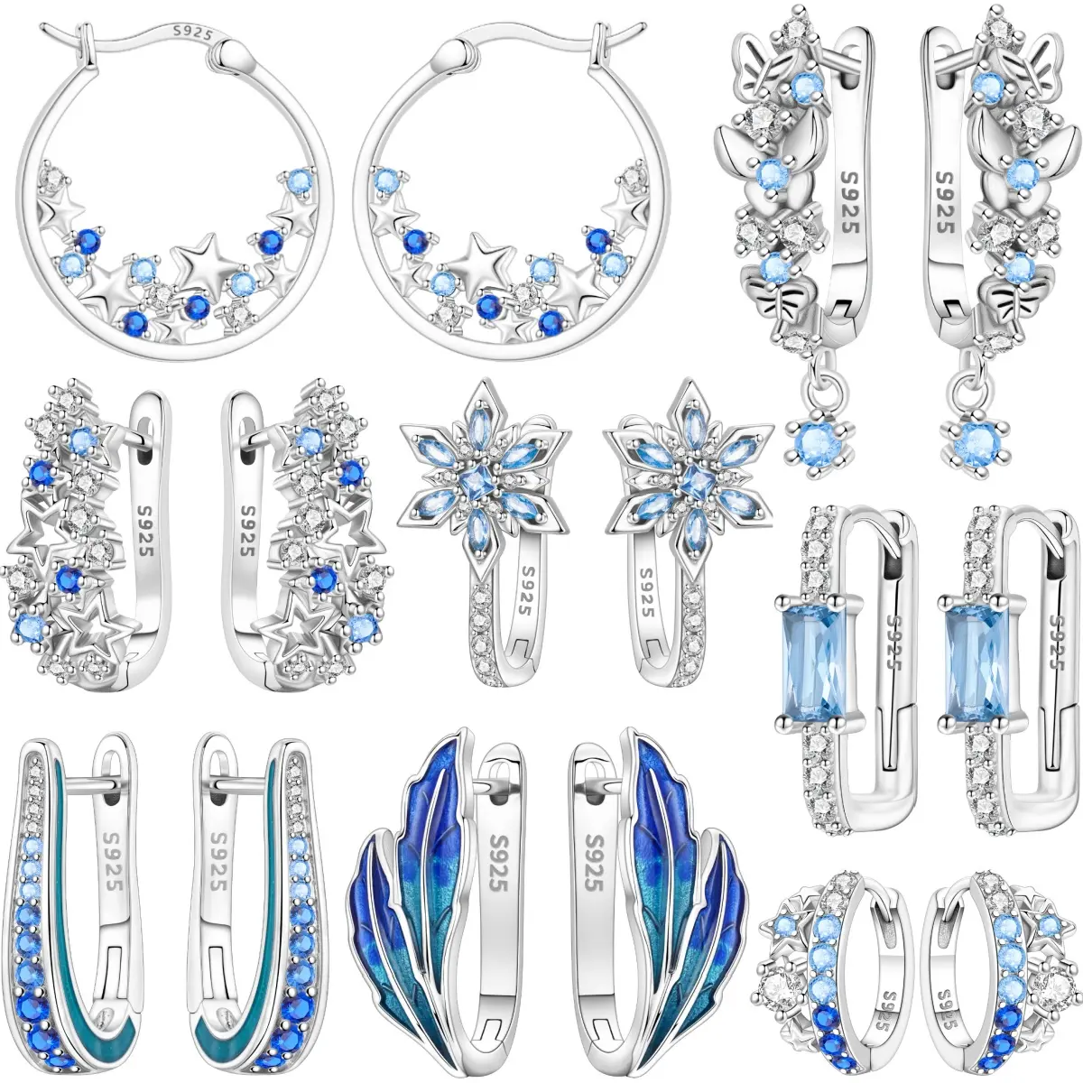 Orstarry 925 Sterling Silver Blue Zircon Starry Sky Earring Original Jewelry Hoop Earrings Women Jewelry Party Trendy Gifts