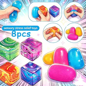 1 Set Squishy Ball Taba Octopus Toy Kit, Fufu Toy Set, Includes 8 Toys, Sensory Stress Relief Fidget Toys, Random Color Styles