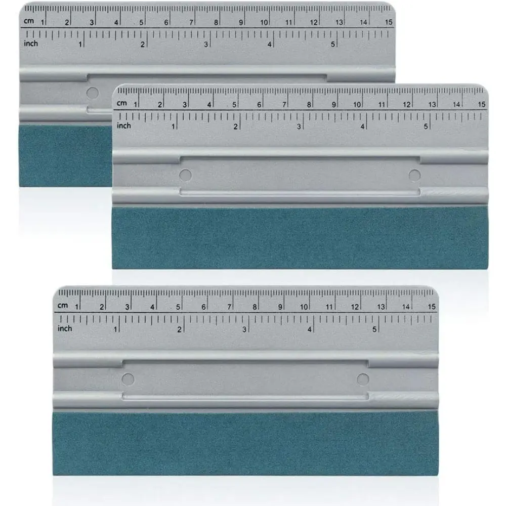 Vinyl Wrap Squeege 6 Inch Tough Scraper with Ruler and Micro-Fiber Felt Edge Vinyl Applicator Squeegee Sign-Making Graphic Wallpaper Film Installation and Measuring Tool, Pack of 3