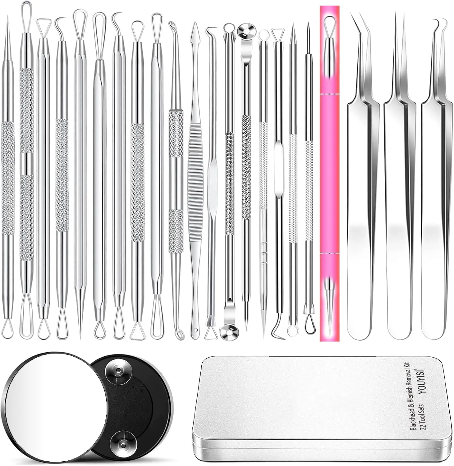 Pimple Popper Tool, Blackhead Remover Acne and Zit Comedone Extractor Kit | 22 Pcs Professional Pimple Popper Tool Kit