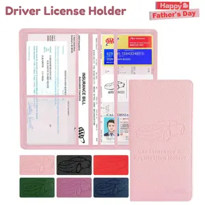 Premium Car Registration & Insurance Card Holder Wallet, Vehicle Document Organizer, Driver License Holder, Father’s Day Gift (Pink)