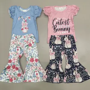Girl Easter Outfit Bunny Kids Spring Bell Bottom Set Girl Easter Clothing Set