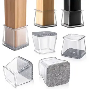Square Chair Leg Floor Protectors, Furniture felt pads for Hardwood Floors, furniture Sliders for Chair Legs, Floor Protectors for Chairs, reduces noise Silicone Chair Leg Caps Cover, Large, Clear