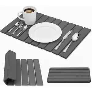 Large Stone Dish Drying Mat for Kitchen Counter, 2 count Quick Dry Diatomaceous Earth Dish Mat Set - Foldable Water Absorbing Kitchen Gadgets & Gifts,  Essentials(Gray Ink 24"x16" & 8"x4")