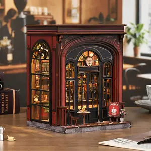 【Warmglow Coffee】Wooden Book Nook DIY Model Kit for Adults tiny builds home Vintage Abstract Renaissance Style Hand-Assembled Booklet Toy House 3D Puzzle Country Style Wooden Shelf Decoration, Miniature Dollhouse Kit Victorian Style Birthday Gift