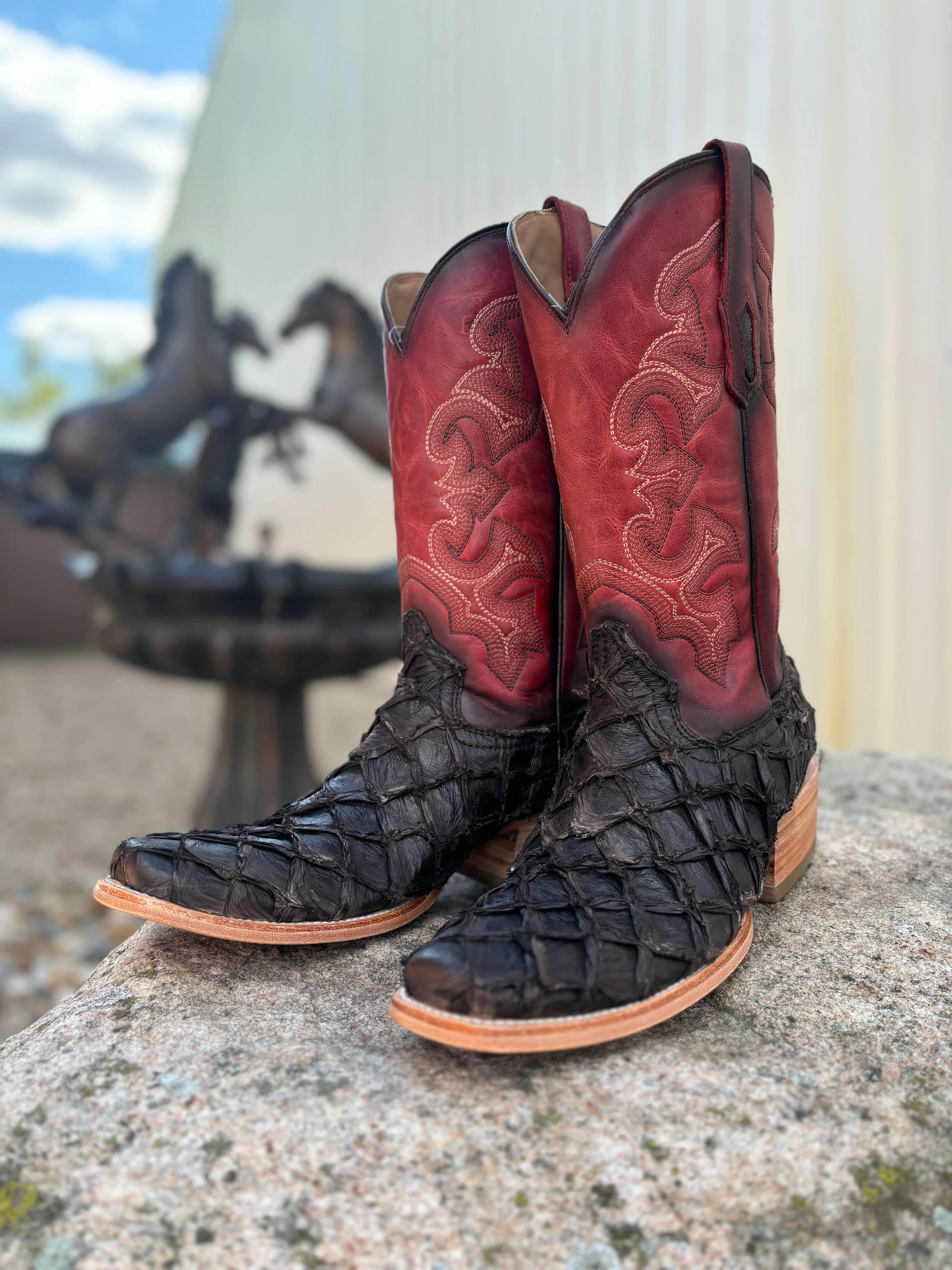 Corral Men's Dark Brown Pirarucu Big Bass Cowboy Boots A4536