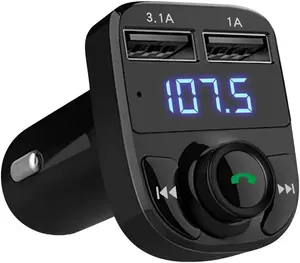 Handsfree Call Car Charger, Wireless Bluetooth .FM Transmitter Radio Receiver, MP Audio Music Adapter, Dual USB Ports, LED Show Voltage/FM Frequency, Compatible for iPhone Samsung Smartphones