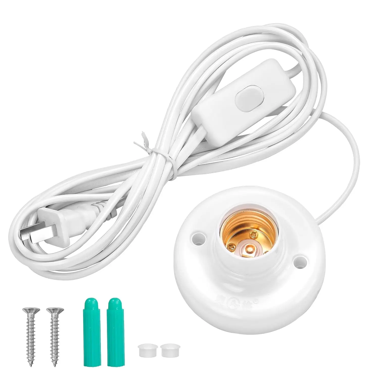 1 count 9.84 ft Light Socket with Cord E26/ E27 Light Bulb Socket with On/Off  Hanging Light Cord Extension,for Garage Installation Lighting (1)