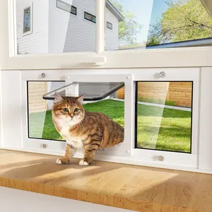 Aluminum Window Pet Door for Cats Small Dogs - Window Cat Door Insert Horizontal, Adjustable to Fit Window Width from 23" to 28", Weatherproof Pet Door with 4-Way Lock, No-Drill, Quick Installation