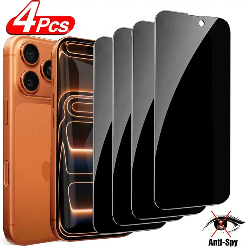 4 Counts Privacy Anti Peeping Cellphone Screen Protector for iPhone 17 Pro Max, Anti Peep Tempered Glass Screen Film for iPhone Air, High-Quality Protective Scratch-Resistant Film for iPhone 17 Protection, Smartphone Accessories