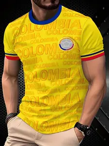 Men's Comfortable Round Neck Sporty Sweater, Colombia National Team Design, Perfect for Matches Training Casual Wear
