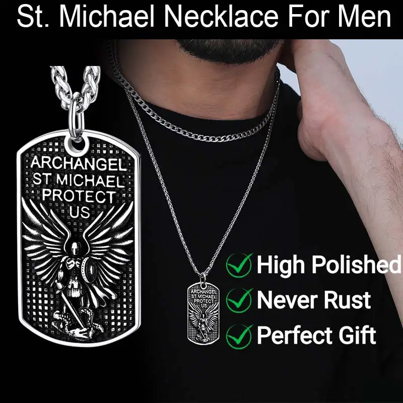 FaithHeart Saint Michael the Archangel Necklace Amulet Stainless Steel Father's day gift Jewelry For Men