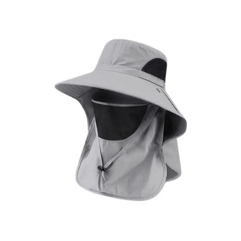 Wide Brim Sun Hat with Face & Neck Flap - Breathable Safari Fishing Cap for Men