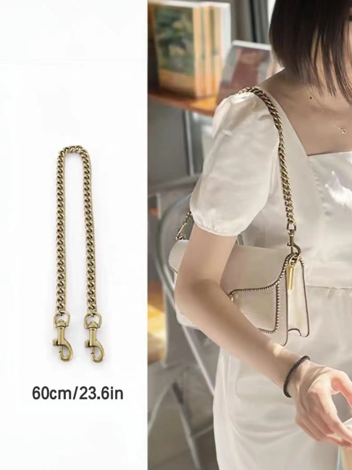 Vintage Bag Chain Strap Handbag Shoulder Strap, Bag Chains for Handbags, Elegant Adjustable Strap, Bag Chain with Extension Chain (60cm/23.6in), Retro Style, All Seasons