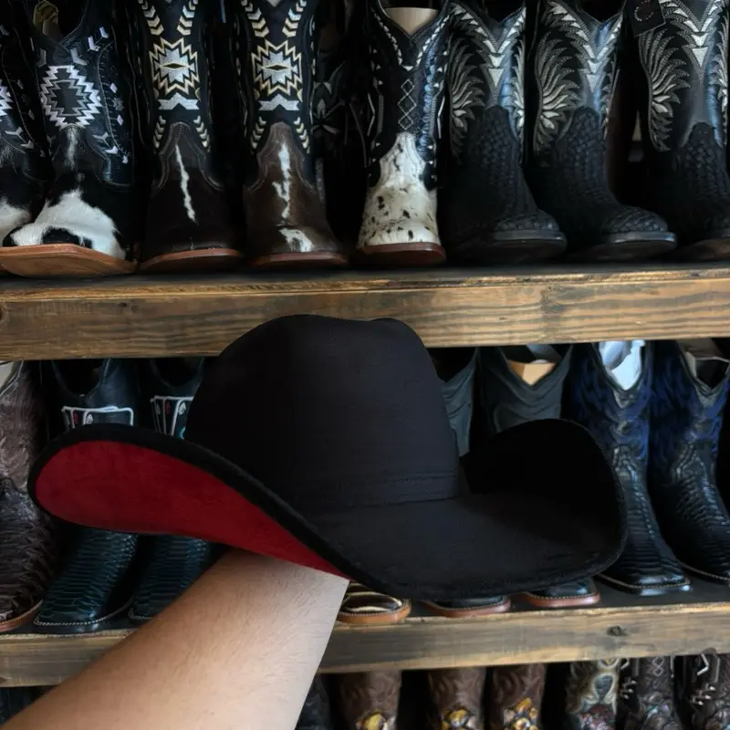 Unisex Fit Black Suede Cowboy Hat, Red Lining, 2 Colors, Casual Daily Wear for Stylish Look Unisex Fit Black Suede Cowboy Hat, Red Lining, 2 Colors, Casual Daily Wear for Stylish Look