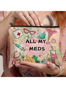 [Portable Canvas Bag] Portable All My Meds Canvas Storage Bag | Colorful Design for Medicines, Cosmetics & Travel Essentials - Ideal Gift for Friends & Family, Personal Care Organizer, Makeup Pouch