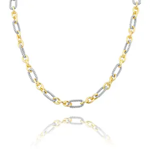 Aprilery Modern Two-Tone Chain Necklace – Interlocking Smooth & Textured Links, Elegant Minimalist Style, Ideal for Daily Wear/Formal Events, Must-Have Fashion Jewelry