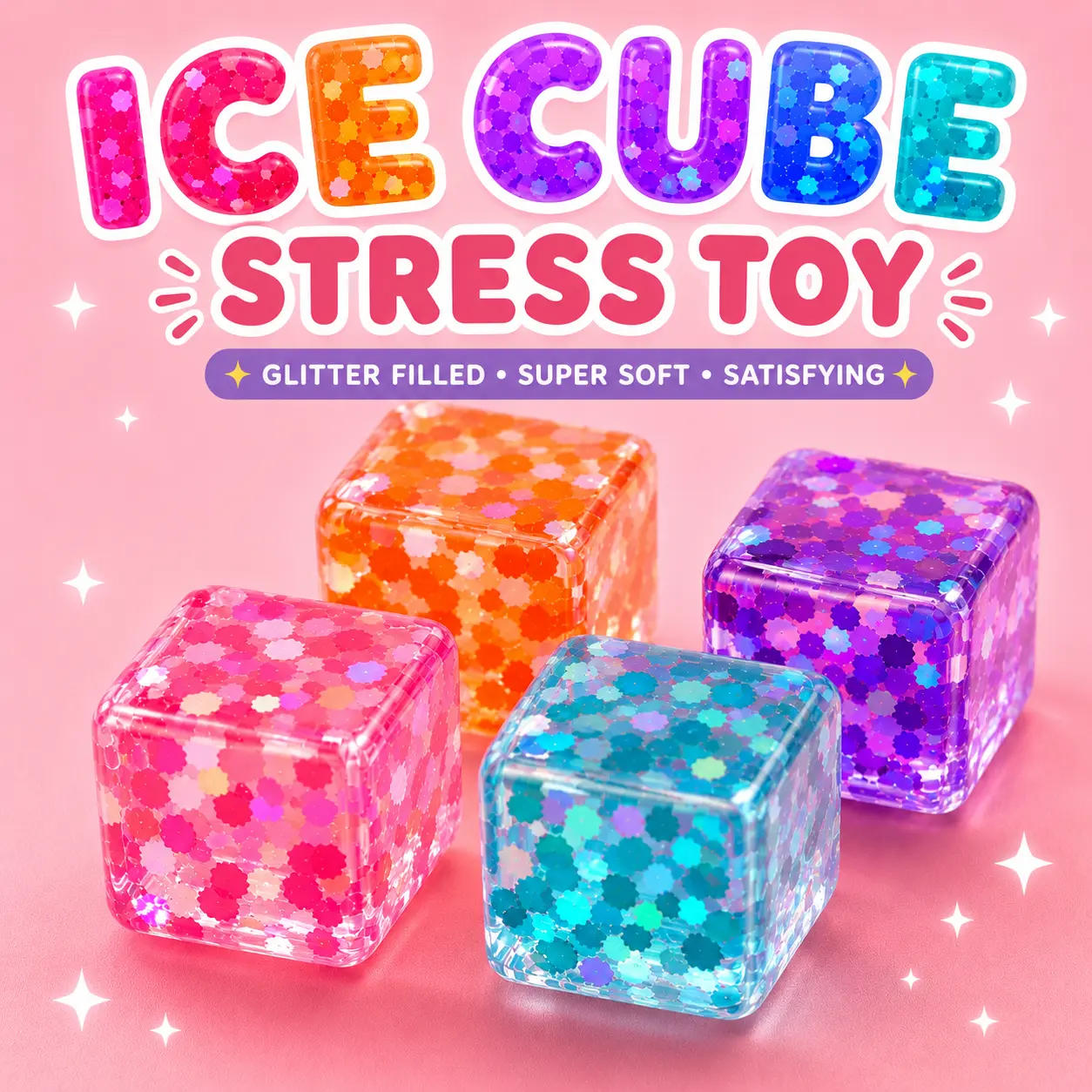 Stress Relief Ice Cube - Holographic Glitter, Slow Rebound Fidget Sensory Toy