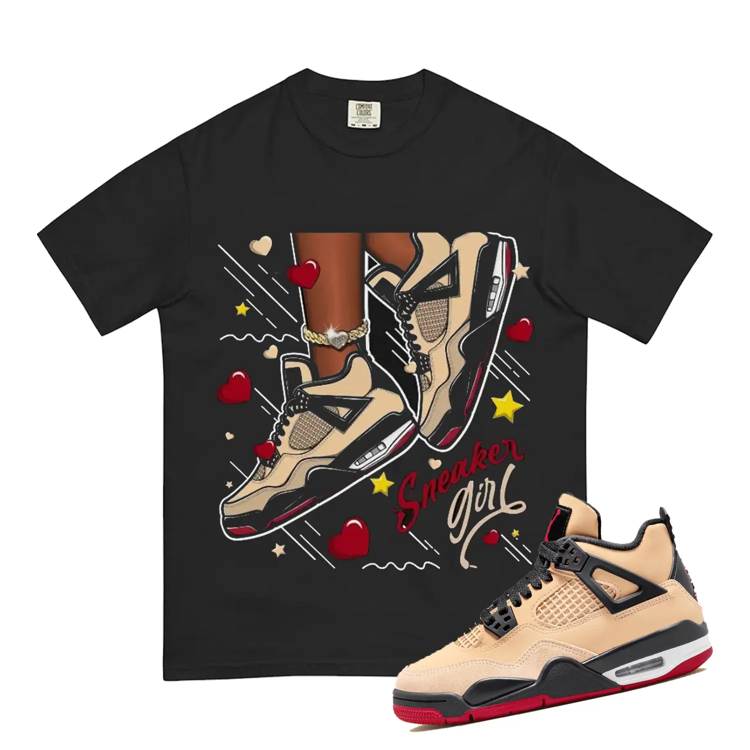 Shirt to Match Jordan Retro Pizza GS 4s Featuring Sneaker Girl Heart Flying Design
