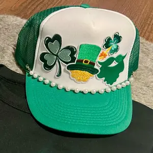 Saint Patrick’s Day Trucker Hat with Unique Patches - Green Baseball Cap, Featuring St. Patrick's Day Design Elements