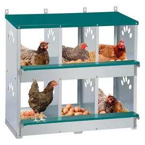 GARVEE 6 Compartment Heavy Duty Metal Chicken Nesting Box with Roll Away Egg Collection, Perch, and Lid Cover for Egg Protection - Versatile Wall Mount or Free Standing Design for Hens and Ducks
