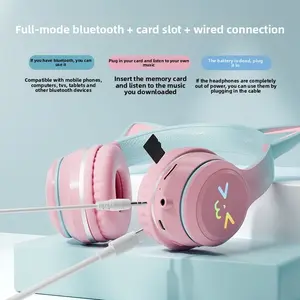 New Head-mounted Bluetooth Headset with Foldable Design, Card Slot, Gradient Color, Cat Ear Gaming Headset