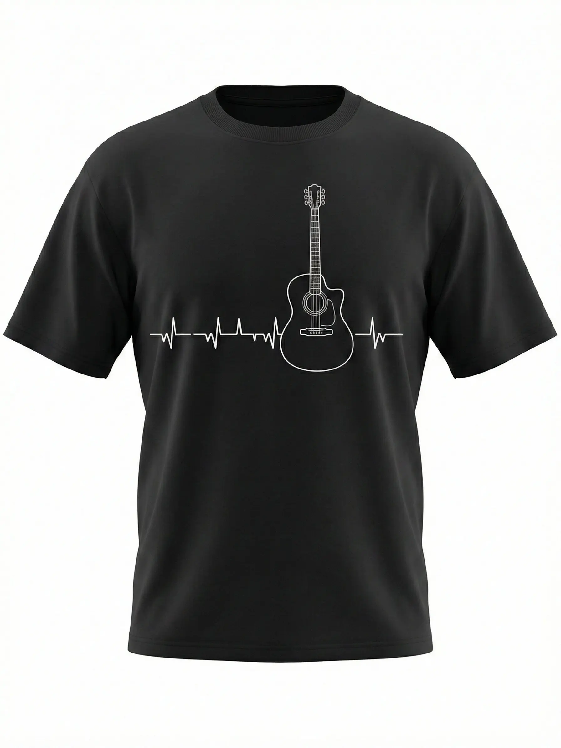 Guitar Heartbeat Pulse - Musical Theme T-Shirt |   Casual Crew Neck, Slight Stretch Fabric, Printed Pattern, Short Sleeve, Regular Fit For Men