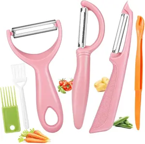 Upgrade Potato Peeler for Kitchen, 6PCS Stainless Steel Vegetable Peeler, I and Y Veggie Food Peeler for Apple Fruit Carrot Zucchini Cucumber,Good Grip Makes Peeling Very Easy (Pink)