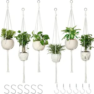 6 Pack Macrame  Hanger Indoor  Planters for Indoor Outdoor  with 6 S Hooks and 6 Hook Nails,   Holder 43" Boho  Decor,