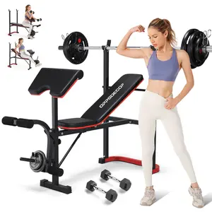 【TikTokShopBlackFriday】OPPSDECOR Adjustable Weight Bench Set with Leg Developer & Preacher Curl Pad, Full Body Workout Bench Press Set with Squat Rack for Home Gym Fitness, Standard Strength Training Bench