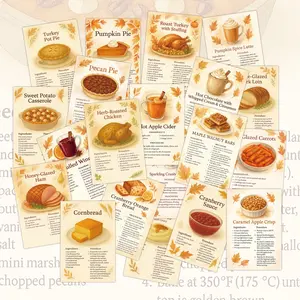 20 Holiday Recipe Cards, Fall Harvest Thanksgiving Recipes, Complete Ingredients and Steps Guide, Beginner Baking Reference, Kitchen Wall Decor, Gift for Bakers