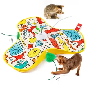 Potaroma Cat Feather Toys Interactive Unpredicatable in-The-Cover Moving Feather Hide and Seek Kitten Wand Toy Rechargeable Automatic Indoor Cat Toy Exercise Kicker for All Breeds Graffiti Cover