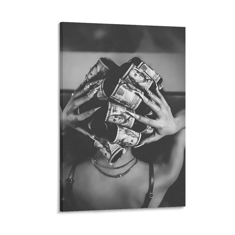 Black and White Black Woman Wall Art, Girl Art Print, Fashion Trendy Poster, Money Art, Modern Woman Art for Home or Office Decor