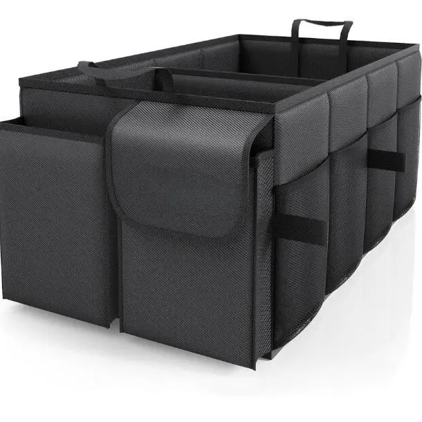 Trunk Organizer - Car Organizer, Foldable Trunk organizer for SUVs & Sedans, Sturdy Car Organization for Car Accessories, Tools, Sundries, Black, 2 Compartments, 21.3"×12.6"×10.6"