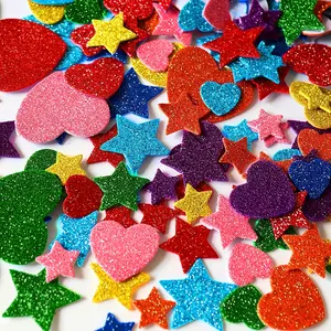 100pcs Glitter Foam Stickers, Self-Adhesive Multicolor Stars & Hearts, Shiny Craft Supplies for Greeting Cards, Home Decor, Art Projects